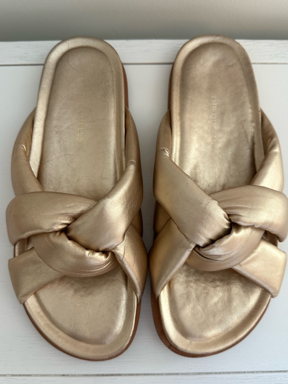 Metallic Gold Knot Slide Sandals - Women - Picture 4 of 5